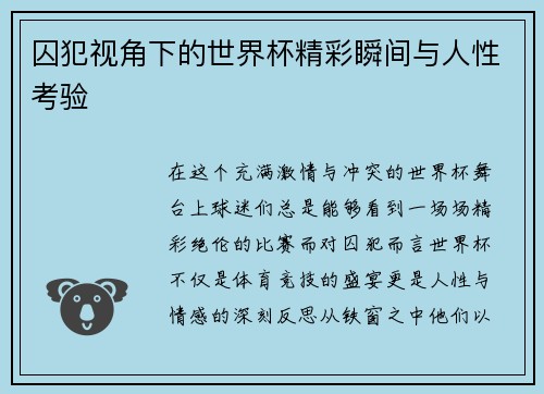 囚犯视角下的世界杯精彩瞬间与人性考验